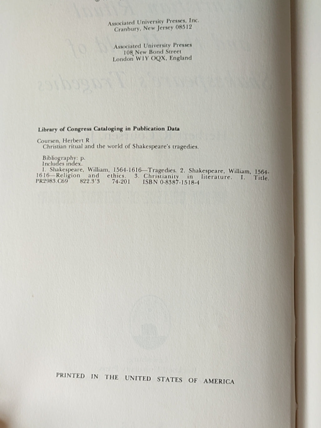 莎士比亚作品系列 - Christian Ritual and the World of Shakespeare's Tragedies