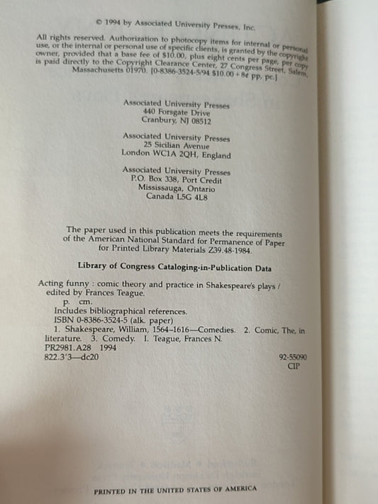 莎士比亚作品系列 - Acting Funny: Comic Theory and Practice in Shakespeare's Plays